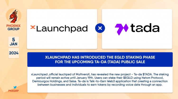 Ta-da $TADA 公開發售，引入官方lauchpad，質押期至1月19日有效。Talk-to-