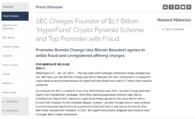 SEC 指控 HyperFund Group 欺詐