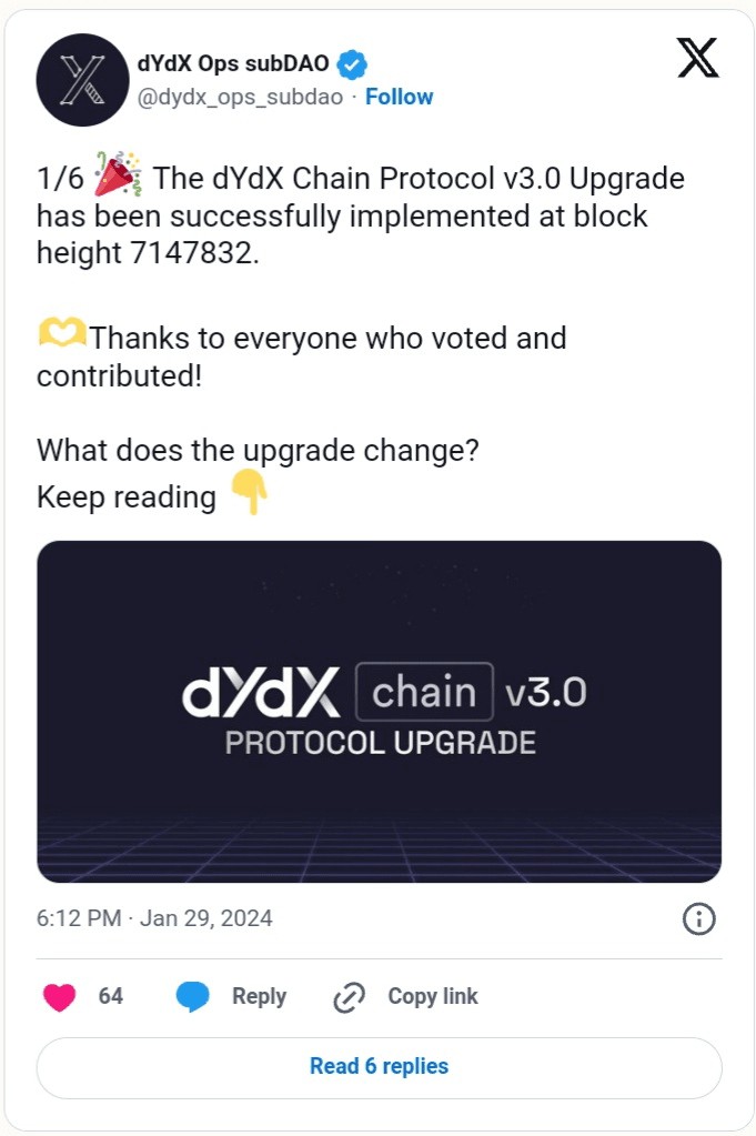 dYdX Chain 在新版本中增加了流動性質押支持