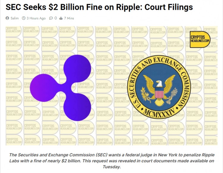 SEC 要求 Ripple 20 億美元罰款